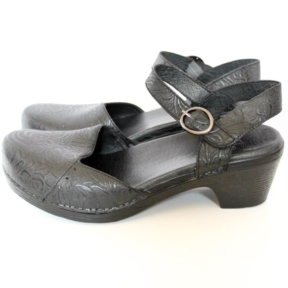 Dansko | Shoes | Dansko Sam Black Tooled Leather Ankle Strap Sandals Clog Shoes - Picture 3 of 11